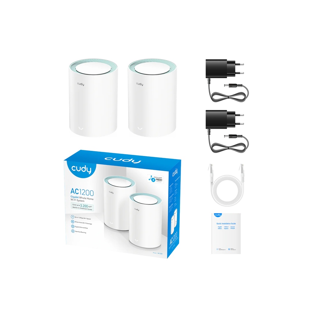 Cudy AC1200 Dual Band Whole Home Wi-Fi Mesh System, Model: M1300 2-pack