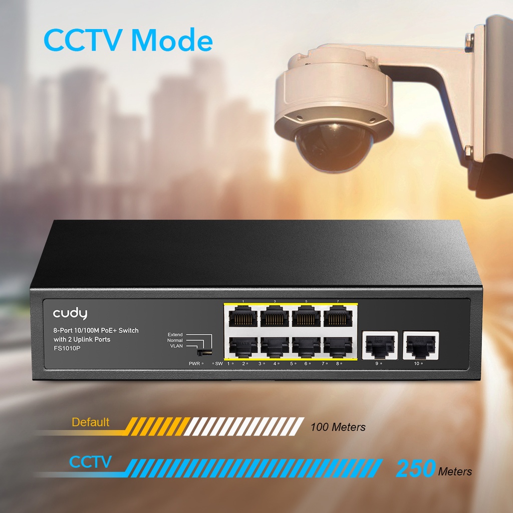 Cudy 8-Port 10/100M PoE+ Switch with 2 Uplink Ports 120W FS1010P