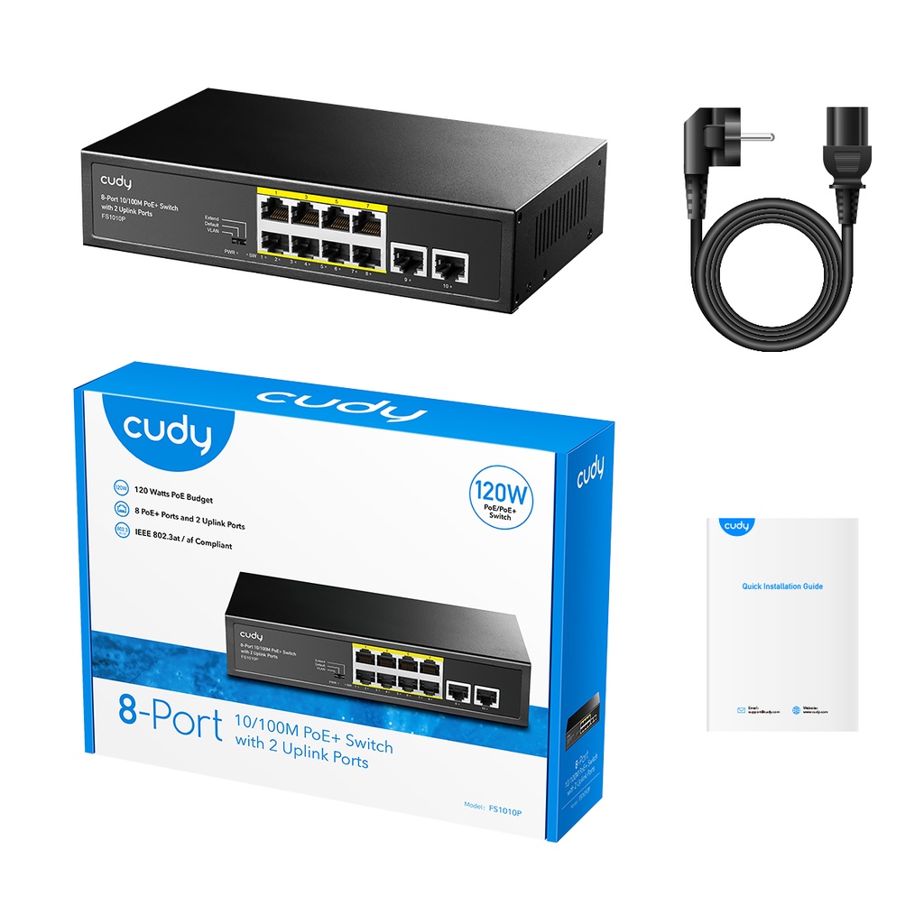 Cudy 8-Port 10/100M PoE+ Switch with 2 Uplink Ports 120W FS1010P