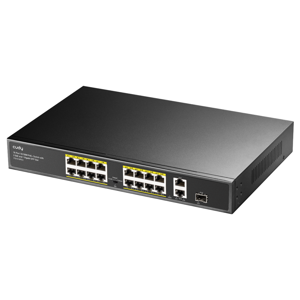 Cudy 16-Port 10/100M PoE+ Switch with 2GbE and 1 SFP Port, Model: FS1018PS1
