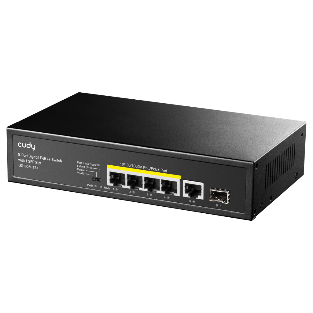Cudy 5-Port Gigabit PoE+ Switch with 1 SFP Slot, Model: GS1005PTS1