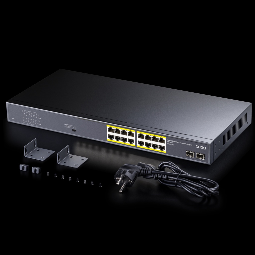 Cudy 16-Port Gigabit PoE+ Switch with 2 Gigabit SFP Ports, Model: GS1020PS2