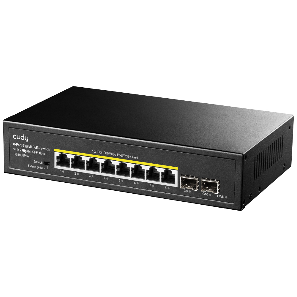 Cudy 8-Port Gigabit PoE+ Switch with 2 Gigabit SFP slots, GS1008PS2