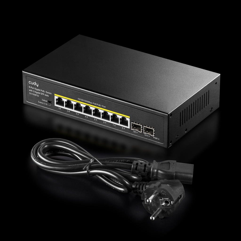 Cudy 8-Port Gigabit PoE+ Switch with 2 Gigabit SFP slots, GS1008PS2