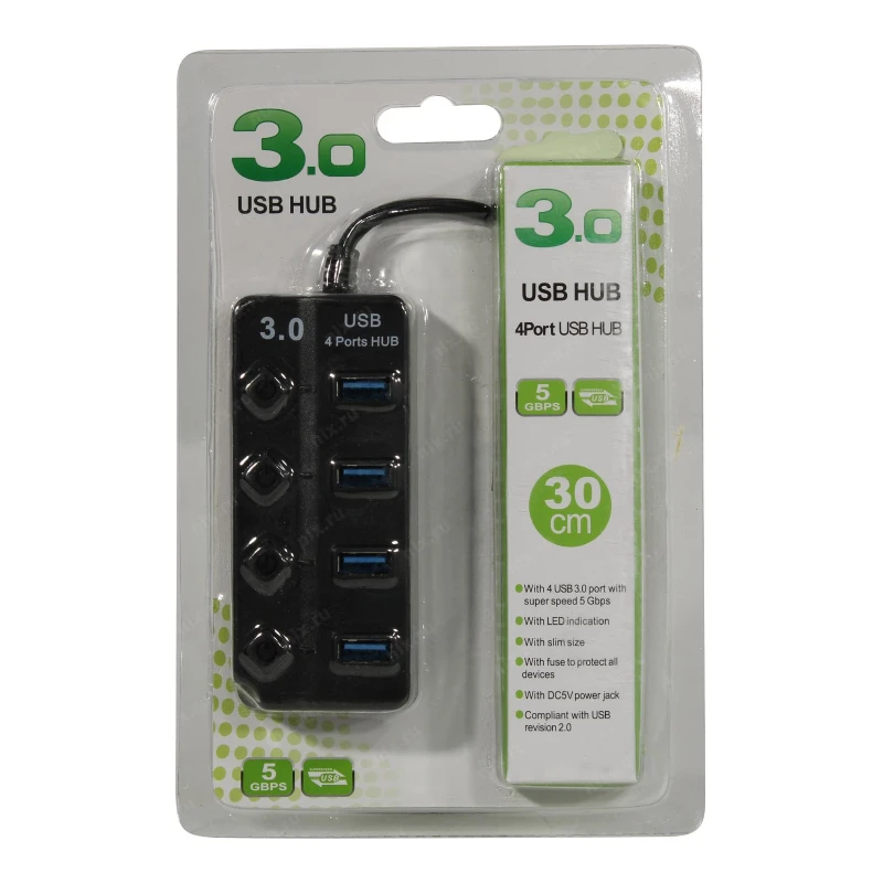 3.0 USB HUB 4 ports Cable 30CM (Green Case)