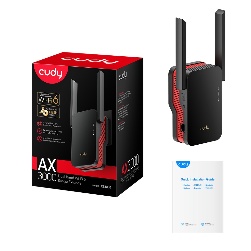 Cudy AX3000 Dual Band Wi-Fi 6 Range Extender, Model: RE3000