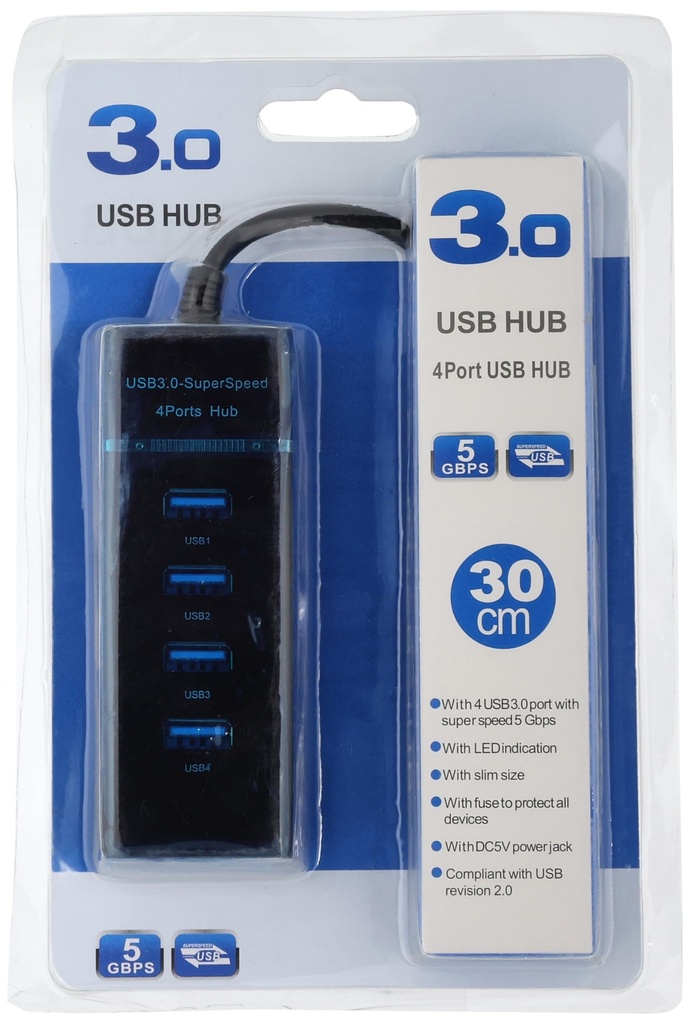 3.0 USB HUB 4 ports Cable 30CM (Blue Case)