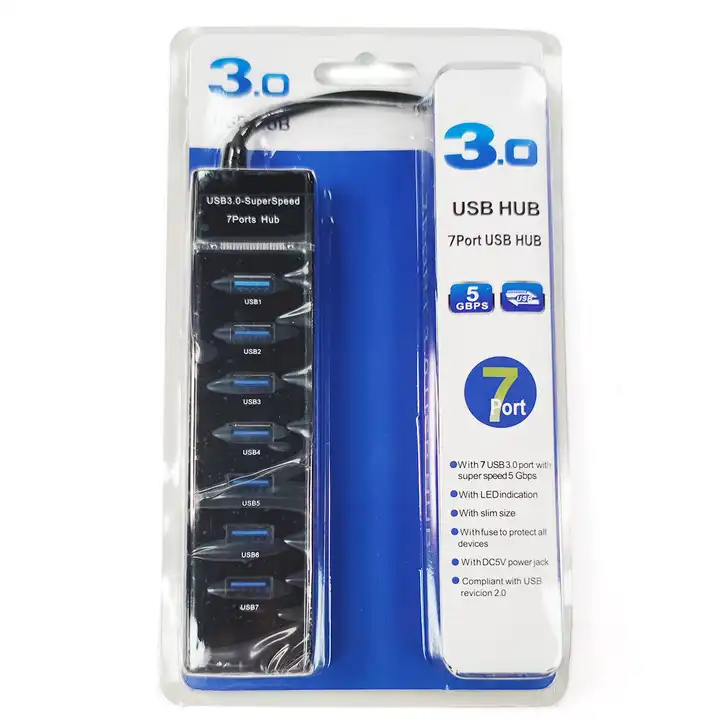 3.0 USB HUB 7 ports Cable 30CM (Blue Case)