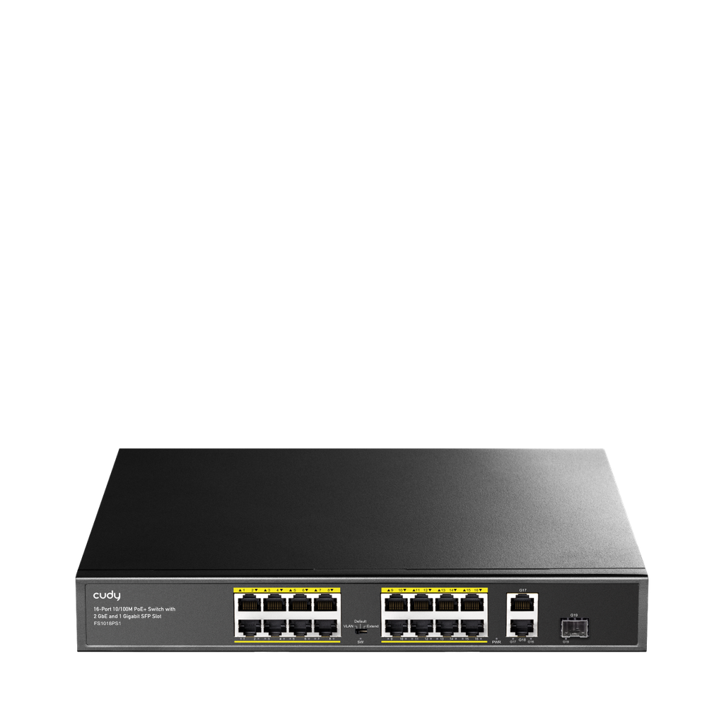Cudy 16-Port 10/100M PoE+ Switch with 2GbE and 1 SFP Port, Model: FS1018PS1