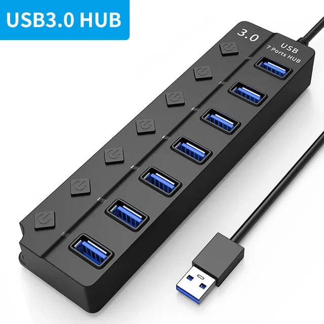 3.0 USB HUB 7 ports Cable 30CM With Buttons