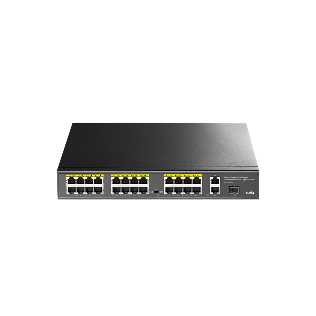 [FS1026PS1] Cudy 24-Port 10/100M PoE+ Switch with 2 Gigabit Uplink Ports and 1 SFP Slot, Model: FS1026PS1