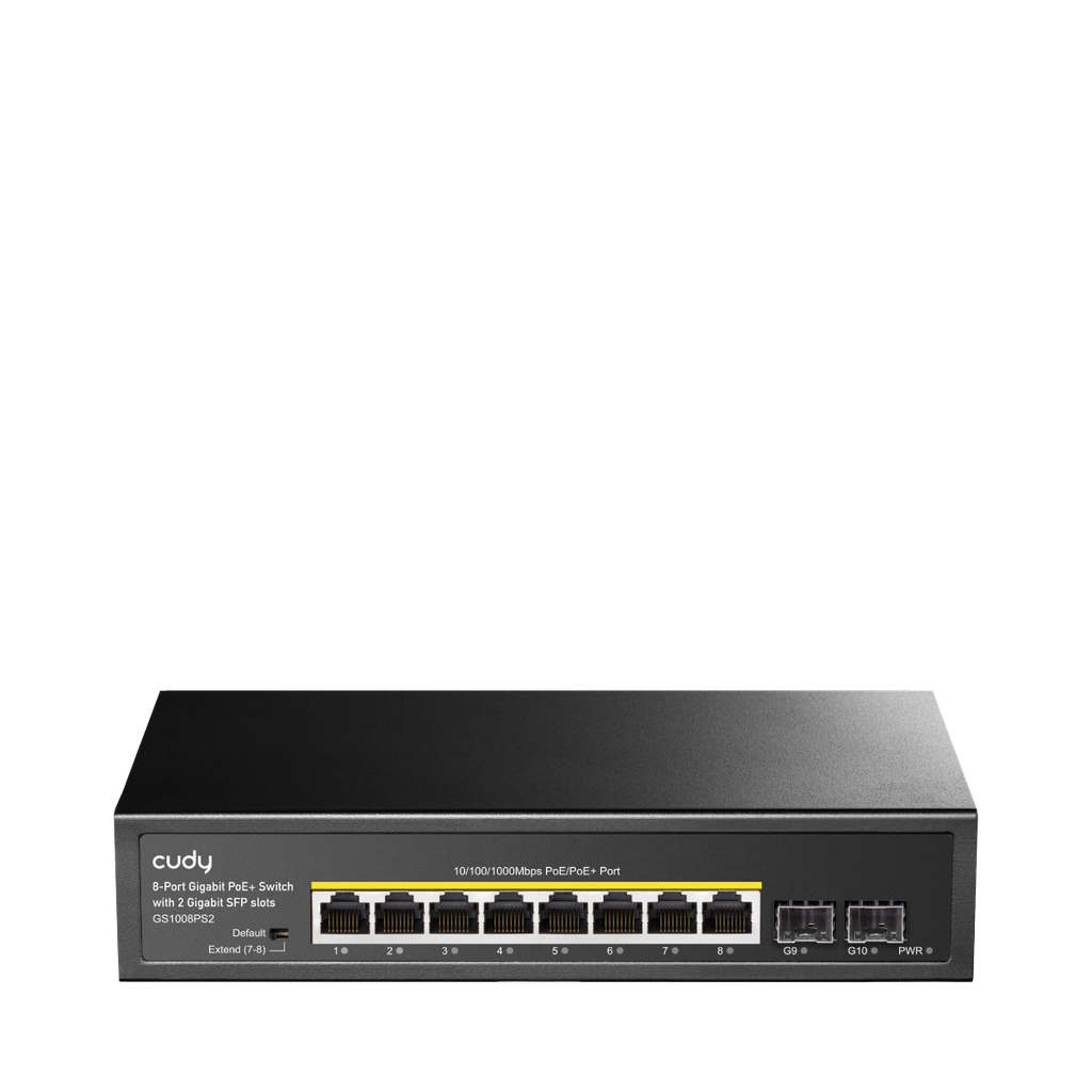 Cudy 8-Port Gigabit PoE+ Switch with 2 Gigabit SFP slots, GS1008PS2