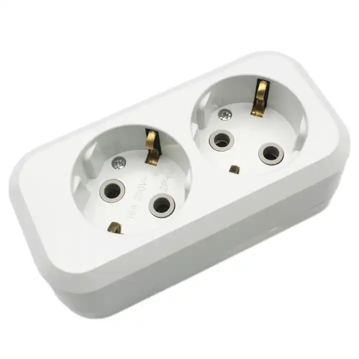 YAWEITAI "2 gang socket with earthing,16A 250V~ ABS cover + Retardant ABS base, copper contactor, White" YW-5812