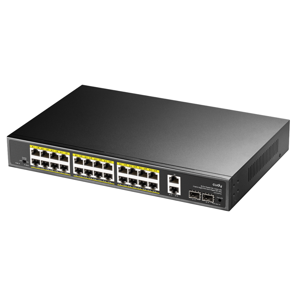 Cudy 24-Port Gigabit PoE+ Switch with 2 Uplink Gigabit Ports and 2 Gigabit SFP Ports, Model: GS1026PS2