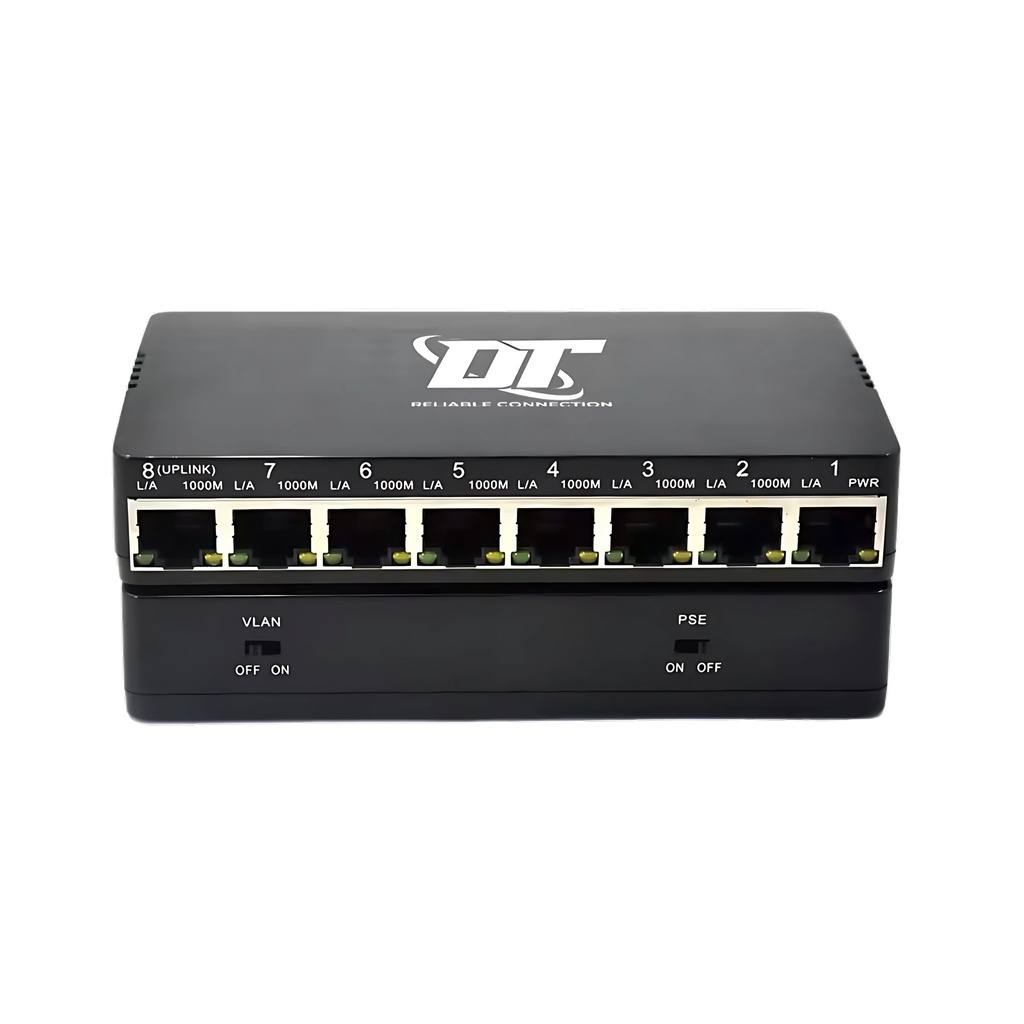 WOR-SL08RP-2S Two button 7* 10/100Mbps+1*1000M uplink reverse PoE switch 1-7 port PoE in, 8 port PoE out VLAN Support