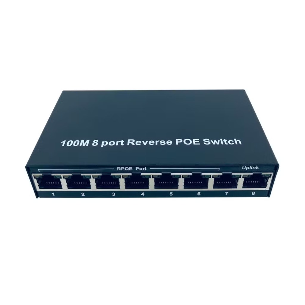 WOR-SL08RP-2S Two button 7* 10/100Mbps+1*1000M uplink reverse PoE switch 1-7 port PoE in, 8 port PoE out VLAN Support