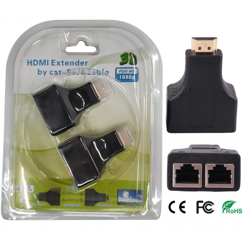 HDMI Extender by cat- 5e/6 cable 2 Lines FULL HD 1080p