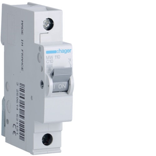 Hager MW110 MCB C 1x10A 1M 3KA  دجانتير مفرد هاجر