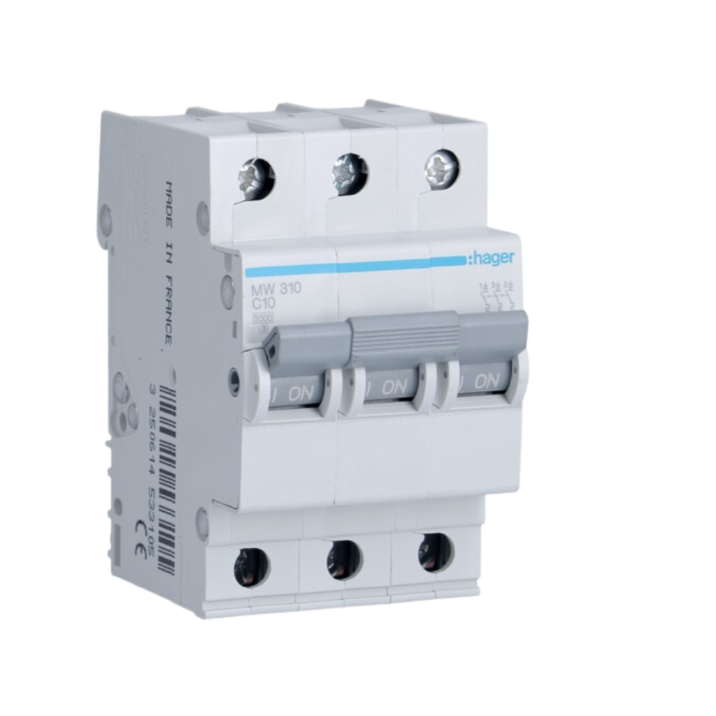 Hager MW310 MCB C 3x10A 3M 3KA  دجانتير مثلث هاجر