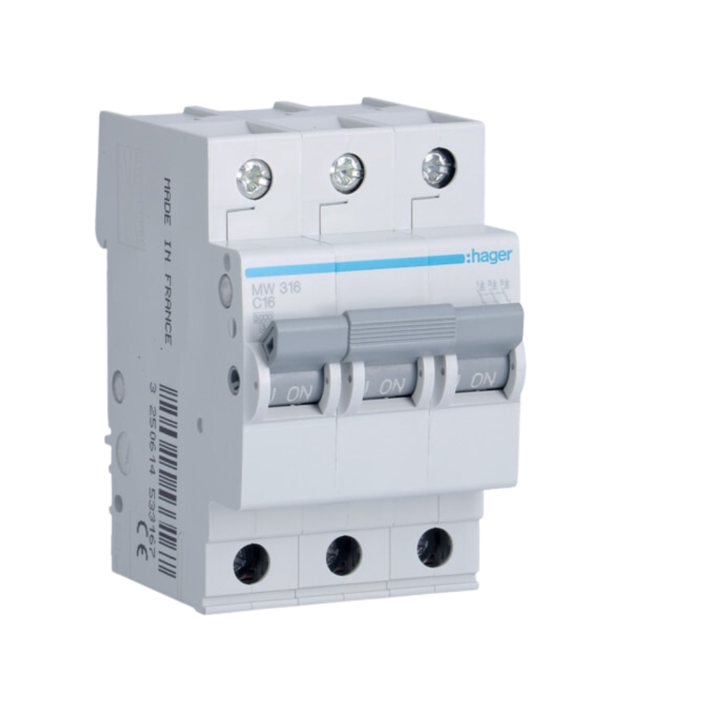 Hager MW316 MCB C 3x16A 3M 3KA  دجانتير مثلث هاجر