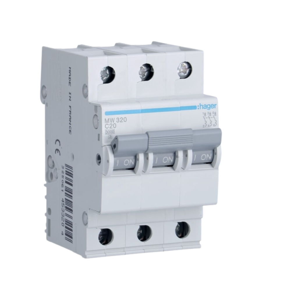 Hager MW320 MCB C 3x20A 3M 3KA  دجانتير مثلث هاجر