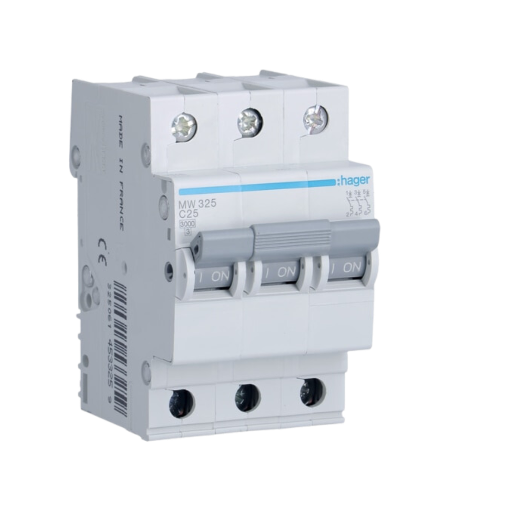 Hager MW325 MCB C 3x25A 3M 3KA  دجانتير مثلث هاجر