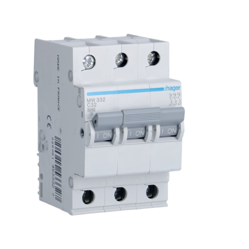 Hager MW332 MCB C 3x32A 3M 3KA  دجانتير مثلث هاجر
