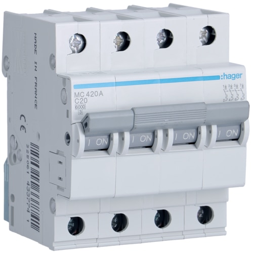 Hager MC420A MCB C 4x20A 4M 6KA  دجانتير مربع هاجر
