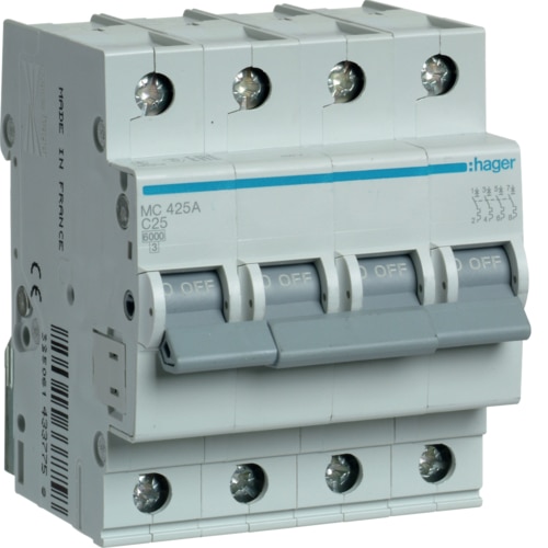 Hager MC425A MCB C 4x25A 4M 6KA  دجانتير مربع هاجر