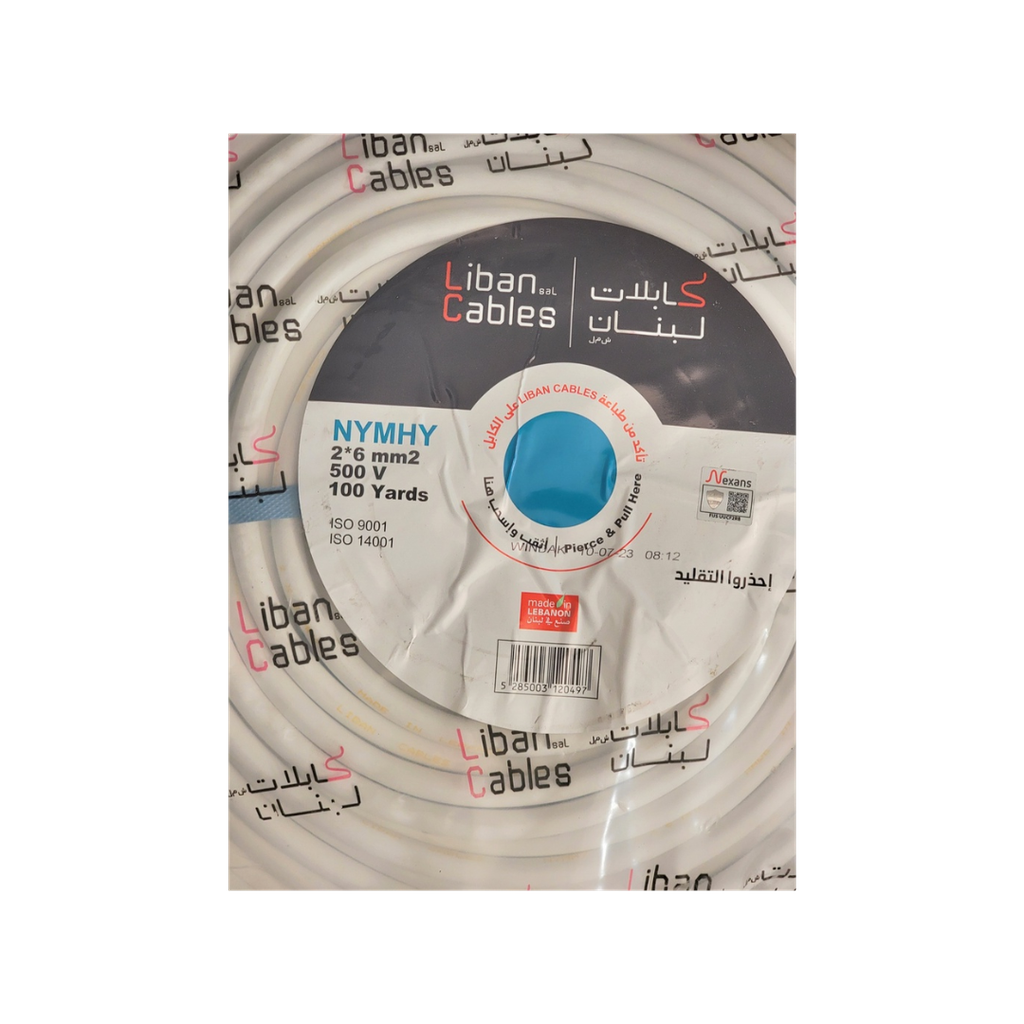 Liban Cables NYMHY 2x6 100YD شريط مبروم أبيض